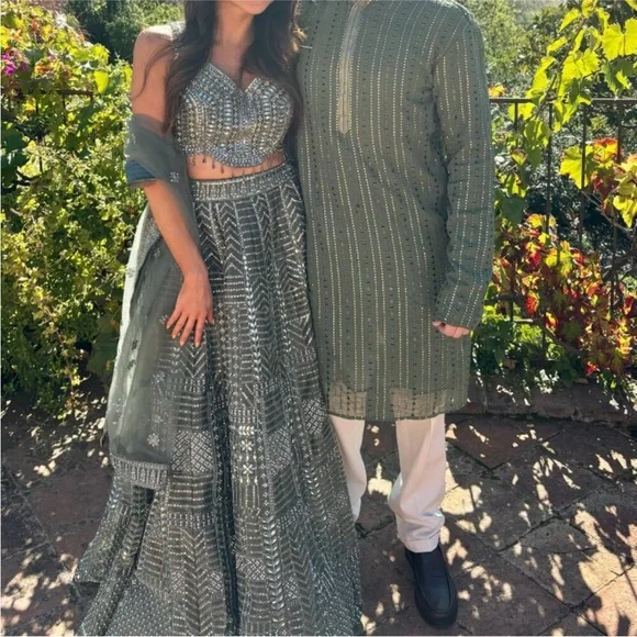 ON HOLD Green and Silver Heavy Lehenga - Picture 5 of 5